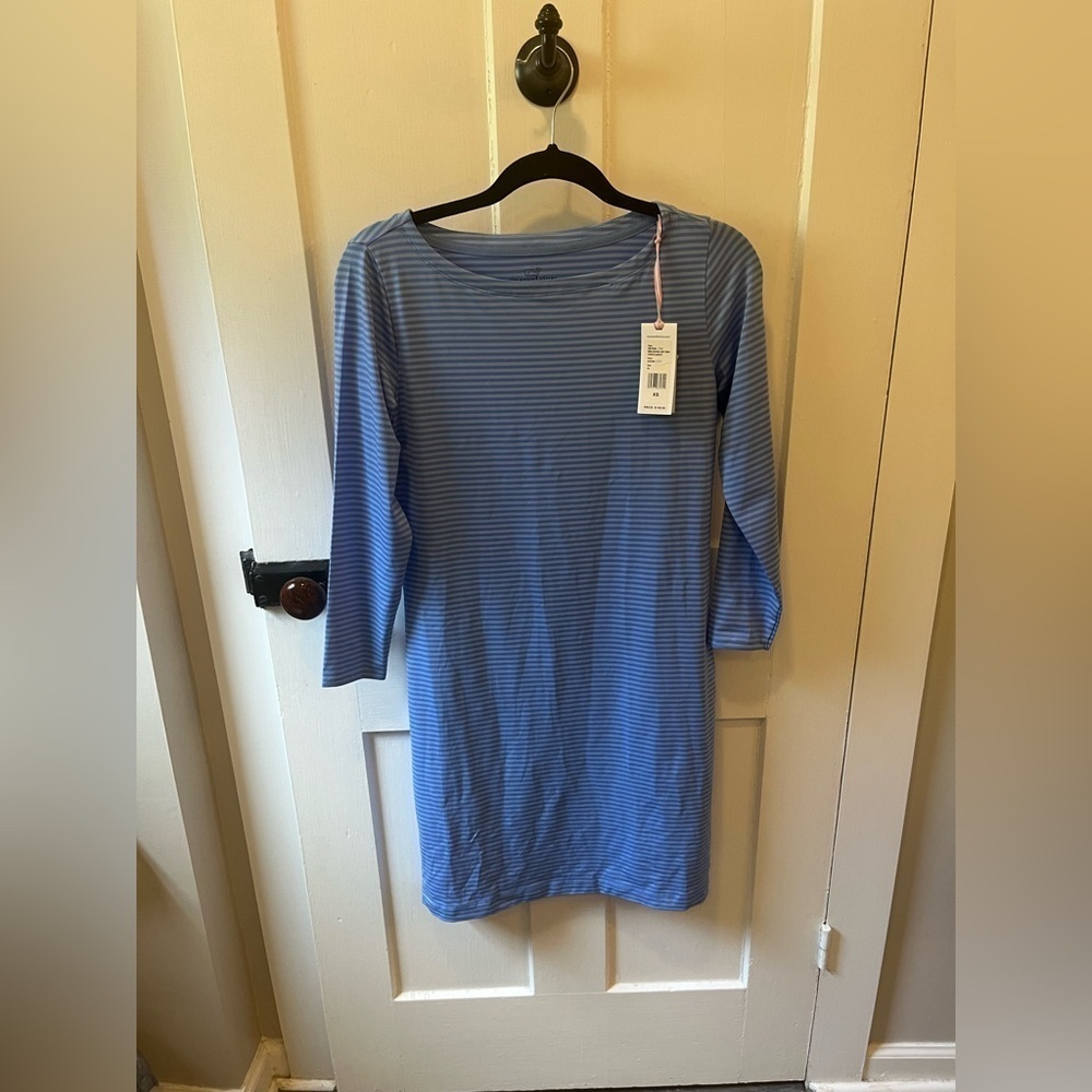 NWT Vineyard Vines Sankaty Long Sleeve Boatneck Shift Dress Blue stripe Size XS